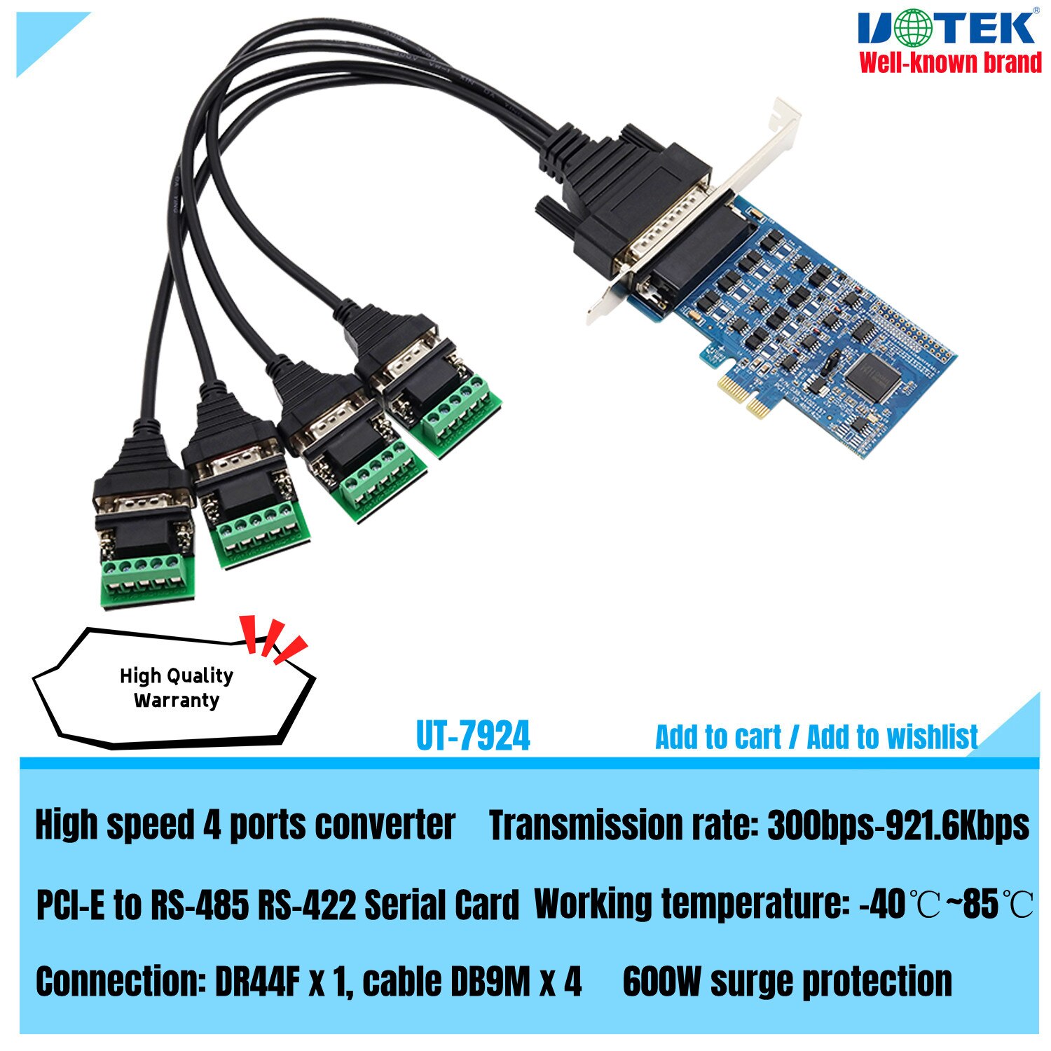 UOTEK PCI ͽ PCIE   ȣ   ī, PCI PCI-E to RS-485 RS-422, 4 Ʈ, DB9 RS422 R485
